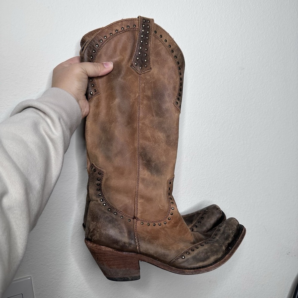 Liberty Black Women Distressed Brown Leather Tall LB71166 Western Boots Sz 8.5